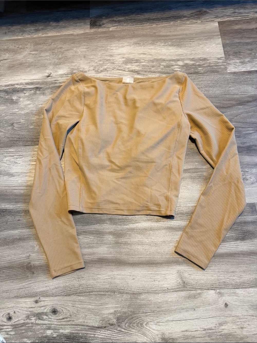 CALIA by Carrie Underwood Ribbed Long Sleeve Crop Top - Beige/Tan